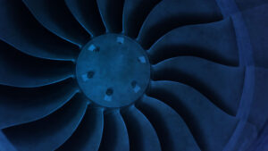Photo composite of jet engine close-up with blue overlay